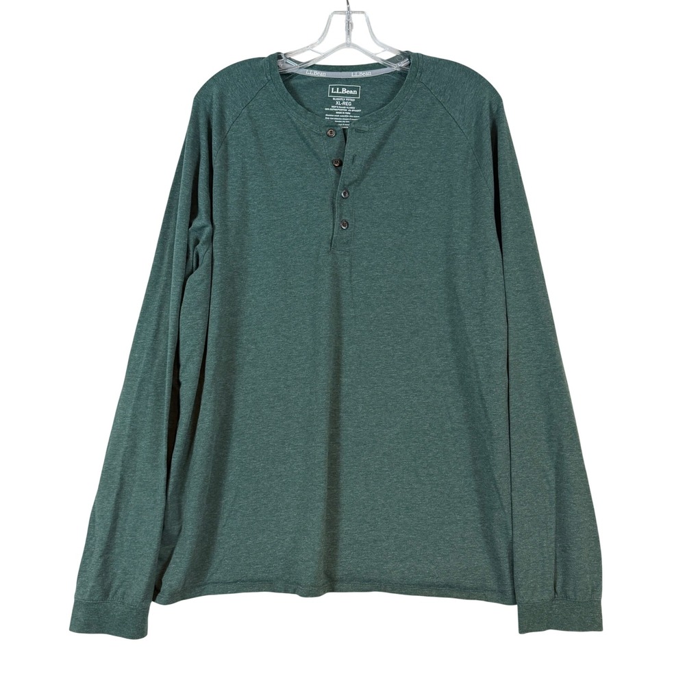 LL Bean Mens XL Regular Green Supima Cotton Henley Long Sleeve Shirt Gorpcore